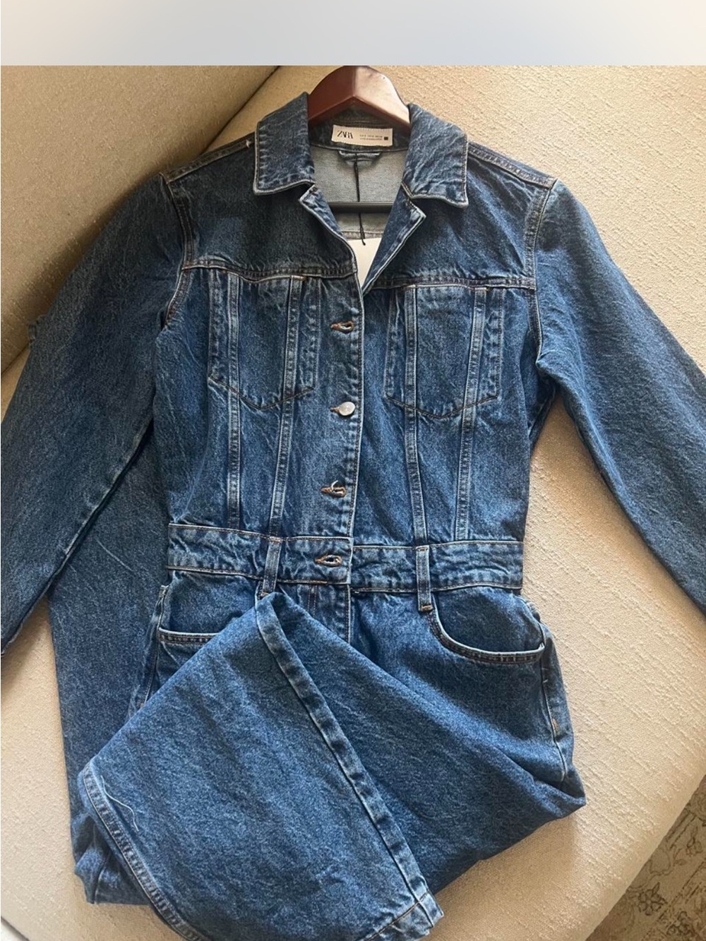 ZARA Medium Blue Denim Overalls Jumpsuit